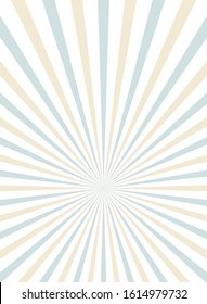 Sunlight retro faded vertical background. blue and beige color burst background. Fantasy Vector illustration. Magic Sun beam ray wallpaper. Vintage placard. Circus poster