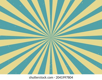 Fondo horizontal retro de luz solar. El color azul y amarillo de los caramelos rota el fondo. Ilustración del vector de fantasía. Fondo del patrón de rayo mágico del Sol. El viejo papel estalló. Afiche o cartel del circo