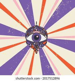 Sonnenlicht, horizontaler Hintergrund mit mystischem Augensymbol. Fantasy-Vektorgrafik. Magic Sun Strahlmuster-Hintergrund. Für Hemddrucke, Plakate, Aufkleber oder andere Verwendungszwecke