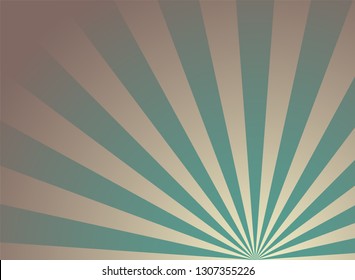 Sunlight retro horizontal background. Pale turquoise, brown and beige color burst background. Fantasy Vector illustration. Magic Sun beam ray pattern background. Old paper. starburst wallpaper