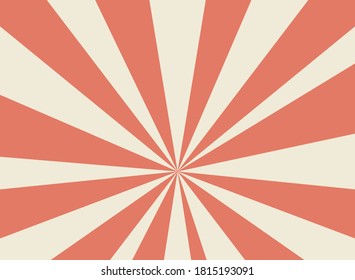 Sunlight retro horizontal background. Pale red and beige color burst background. Fantasy Vector illustration. Magic Sun beam ray pattern background. Old paper starburst. Circus poster or placard