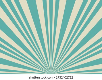 Sunlight retro horizontal background. Pale blue and beige color burst background. Fantasy Vector illustration. Magic Sun beam ray pattern background. Old paper starburst. Circus poster or placard