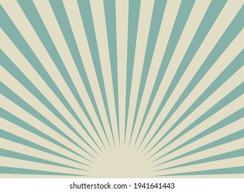 Sunlight retro horizontal background. Pale blue and beige color burst background. Fantasy Vector illustration. Magic Sun beam ray pattern background. Old paper starburst. Circus poster or placard