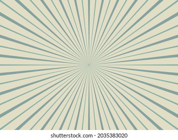 Fondo horizontal retro de luz solar. El color azul pálido y beige rompen el fondo. Ilustración del vector de fantasía. Fondo del patrón de rayo mágico del Sol. El viejo papel estalló. Afiche o cartel del circo