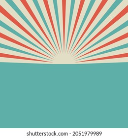 Sunlight retro horizontal background. Pale red and beige color burst background. Fantasy Vector illustration. Magic Sun beam ray pattern background. Old paper starburst. Circus poster or placard