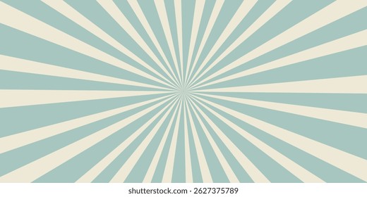 Sunlight retro horizontal background. Pale blue and beige color burst background. Fantasy Vector illustration. Magic Sun beam ray pattern background. Old paper starburst. Circus poster or placard