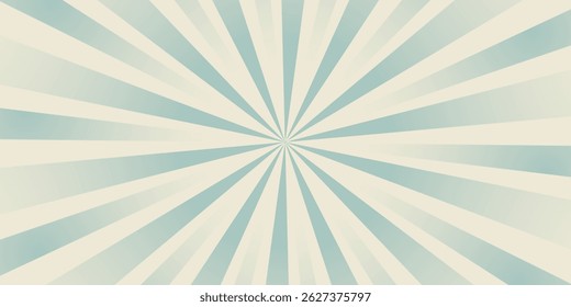Sunlight retro horizontal background. Pale blue and beige color burst background. Fantasy Vector illustration. Magic Sun beam ray pattern background. Old paper starburst. Circus poster or placard