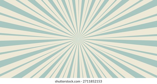 Fondo Horizontal retro de la luz del sol. Fondo de explosión de color azul pálido y beige. Ilustración vectorial de fantasía. Fondo mágico del patrón del rayo del sol. Estelada de papel viejo. Cartel o cartel de circo