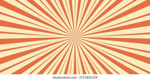 Sunlight retro horizontal background. Pale orange and yellow color burst background. Classic vintage rays sunburst retro background