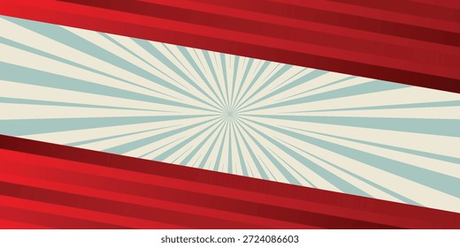 Sunlight retro horizontal background. Pale blue and beige color burst background. Fantasy Vector illustration. Magic Sun beam ray pattern background. Old paper starburst. Circus poster or placard