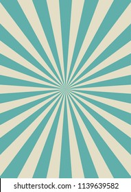 Sunlight retro narrow vertical background. Pale blue and beige color burst background. Fantasy Vector illustration. Magic Sun beam ray pattern background. Old paper starburst. Circus style