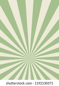 Sunlight retro narrow vertical background. Pale green and beige color burst background. Fantasy Vector illustration. Magic Sun beam ray pattern background. Old paper starburst. Circus style