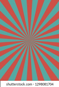 Sunlight retro narrow vertical background. Pale red, blue color burst background. Fantasy Vector illustration. Magic Sun beam ray pattern background. Old paper starburst. Circus style