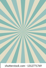 Sunlight retro narrow vertical background. Pale blue and beige color burst background. Fantasy Vector illustration. Magic Sun beam ray pattern background. Old paper starburst. Circus style