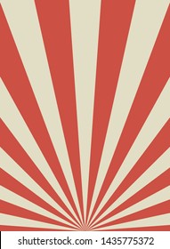 Sunlight retro narrow vertical background. Pale red and beige color burst background. Fantasy Vector illustration. Magic Sun beam ray pattern background. Old paper starburst. Circus style