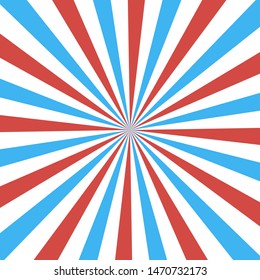 Sunlight retro narrow vertical background. Pale red, blue, beige color burst background. Fantasy Vector illustration. Magic Sun beam ray pattern background. Old paper starburst. Circus style