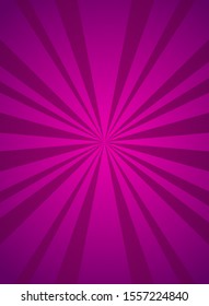 Sunlight retro narrow vertical background. purple, violet  color burst background. Fantasy Vector illustration. Magic Sun beam ray pattern background. Old paper starburst. Circus poster