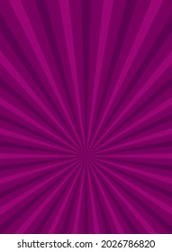 Fondo vertical estrecho retro de luz solar. fondo violeta y violeta de color. Ilustración del vector de fantasía. Fondo del patrón de rayo mágico del Sol. El viejo papel estalló. Afiche del circo