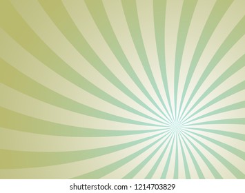 Sunlight retro spiral grunge background. green and beige color burst background. Vector illustration. Sun beam ray background. Old paper. vintage style. Circus placard.