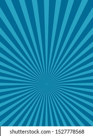 Sunlight retro vertical abstract background. blue color burst background. Vector illustration. Sun beam ray sunburst pattern background. Vintage poster or placard.