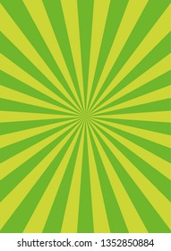 Sunlight retro vertical background. Green color burst background. Fantasy Vector illustration. Magic Sun beam ray pattern background. Old paper starburst. Circus poster or placard