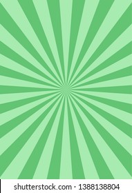 Sunlight retro vertical background. Green color burst background. Fantasy Vector illustration. Magic Sun beam ray pattern background. Old paper starburst. Circus poster or placard