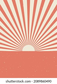 Sunlight retro vertical background. Pale red and beige color burst. Fantasy Vector illustration. Magic Sun beam ray scratched background. Old paper starburst. Circus poster or placard