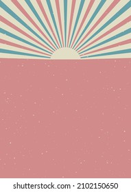 Sunlight retro vertical background. Pale red and beige color burst. Fantasy Vector illustration. Magic Sun beam ray scratched background. Old paper starburst. Circus poster or placard