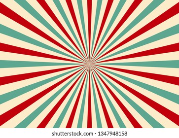 Sunlight retro vertical background. Ray pattern background. Old starburst. Circus style