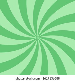 Sunlight retro vertical spiral background. sage green color burst background. Vector illustration. Sun beam ray background. Old twirl paper. vintage poster, placard