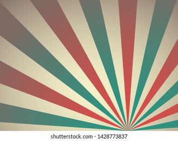 Sunlight retro wide horizontal background. Pale red, blue, beige color burst background. Fantasy Vector illustration. Magic Sun beam ray pattern background. Old paper starburst. Circus style