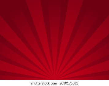 Sunlight retro wide horizontal background. Red color burst background. Fantasy Vector illustration. Magic Sun beam ray pattern background. Old paper starburst. Circus style