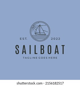 Sunlight Sailboat Line Art Logo Vector Symbol Illustration Design