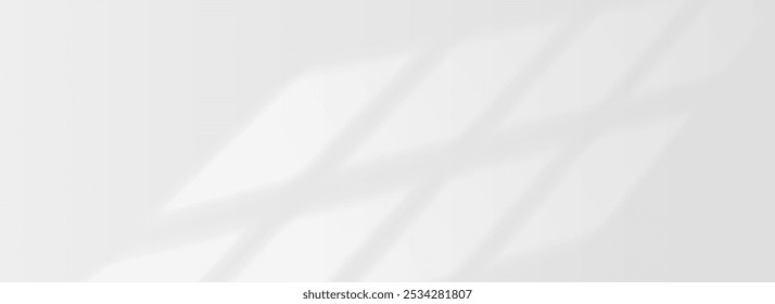 Sunlight shadow on surface. Reflected light and window shadow background. Natural sunshine light scene for mockup, template, overlay, poster, banner. Bright light on wall, ceiling, floor. Vector