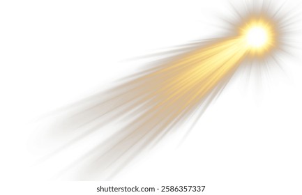 Sunlight with special glare effect. Sun rays and pancakes. Golden flash and glare. Vector graphics, display of landscape on the sky.