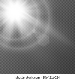 Sunlight special lens flare light effect. Sun flash with rays burst explosion with transparent background. Vector illustration