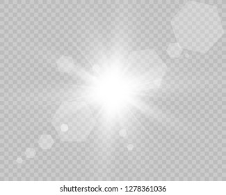 Sunlight, special lens flare, light effect. Sun flash with rays and spotlight. illustration. 