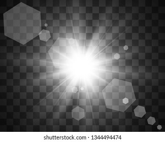 Sunlight, special lens flare, light effect. Sun flash with rays and spotlight. illustration. 