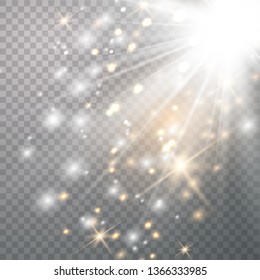 Sunlight special lens flare light effect.. Sun rays with beams, stars, sparkle and dust,