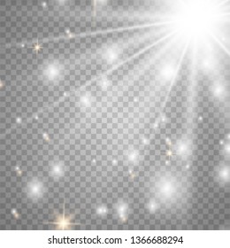 Sunlight special lens flare light effect.. Sun rays with beams, stars, sparkle and dust,