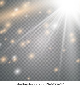 Sunlight special lens flare light effect.. Sun rays with beams, stars, sparkle and dust,
