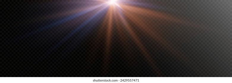 Sunlight special lens flare light effects. Glare of rays and light. On a transparent background.