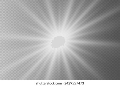Efectos de luz de destellos de lentes especiales de luz solar. Resplandor de rayos y luz. Sobre un fondo transparente.