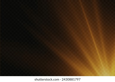Efectos de luz de destellos de lentes especiales de luz solar. Resplandor de rayos y luz. Sobre un fondo transparente.