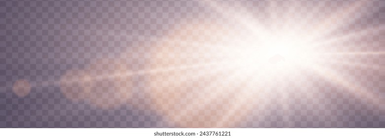 Sunlight special lens flare light effects. Glare of rays and light. On a transparent background.