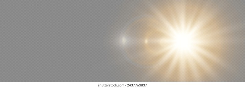 Sunlight special lens flare light effects. Glare of rays and light. On a transparent background.