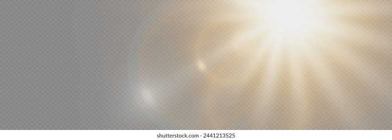 Sunlight special lens flare light effects. Glare of rays and light. On a transparent background.