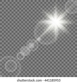 Sunlight, special lens flare, light effect. Sun flash with rays and spotlight. illustration.