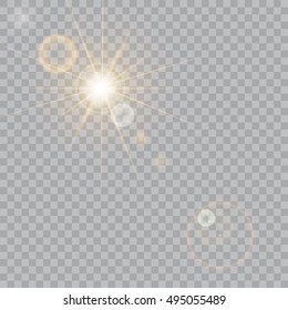 Sunlight, special lens flare, light effect. Sun flash with rays and spotlight. illustration.