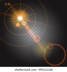 Sunlight, special lens flare, light effect. Sun flash with rays and spotlight. illustration.